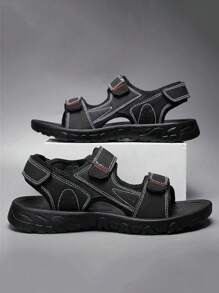 Men's All Season Sandals, Casual Outdoor Indoor Beach Slippers, Non-Slip Sole, Breathable Soft Adjustable Hook And Loop Strap