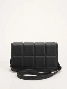 Mini Minimalist Plaid Crossbody Bag, Designer Style Ladies Shoulder Handbags - Black - View 6