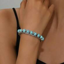 1 Pieza Brazalete de Estilo Occidental con Turquesa Antiguo, Brazalete Elegante Retro de Boca Abierta, Brazalete con un Sentido Único de Forma, Brazalete Azul Cielo de Alta Gama para el Verano, el Mejor Regalo de Vacaciones para Mamá y Novia
