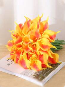 4pcs/10pcs-Artificial Calla Lily Bouquet, Fake Flower Bouquet, Artificial Breathing Flower, Suitable For Party Garden Decoration, Living Room Bedroom Dining Table Office Decoration, Spring And Summer Decoration (Yellow Orange),Halloween Flower Arrangements, Thanksgiving, Autumn Decorations, Simulated Flowers