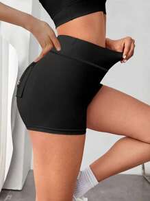 Women's High Waisted Yoga Shorts With Button Pocket - Utility Workout Shorts Tummy Control Butt Lifting Comfy Stretchy For Running Gym, Activewear Athleisure Outdoor Fitness Streetwear
