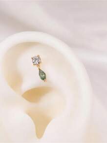1PC 925 Sterling Silver Natural Green Agate Marquise Flat Back Cartilage Helix Piercing Fine Jewelry For Daily Wear Wedding Party Engagement Anniversary Valentine's Day