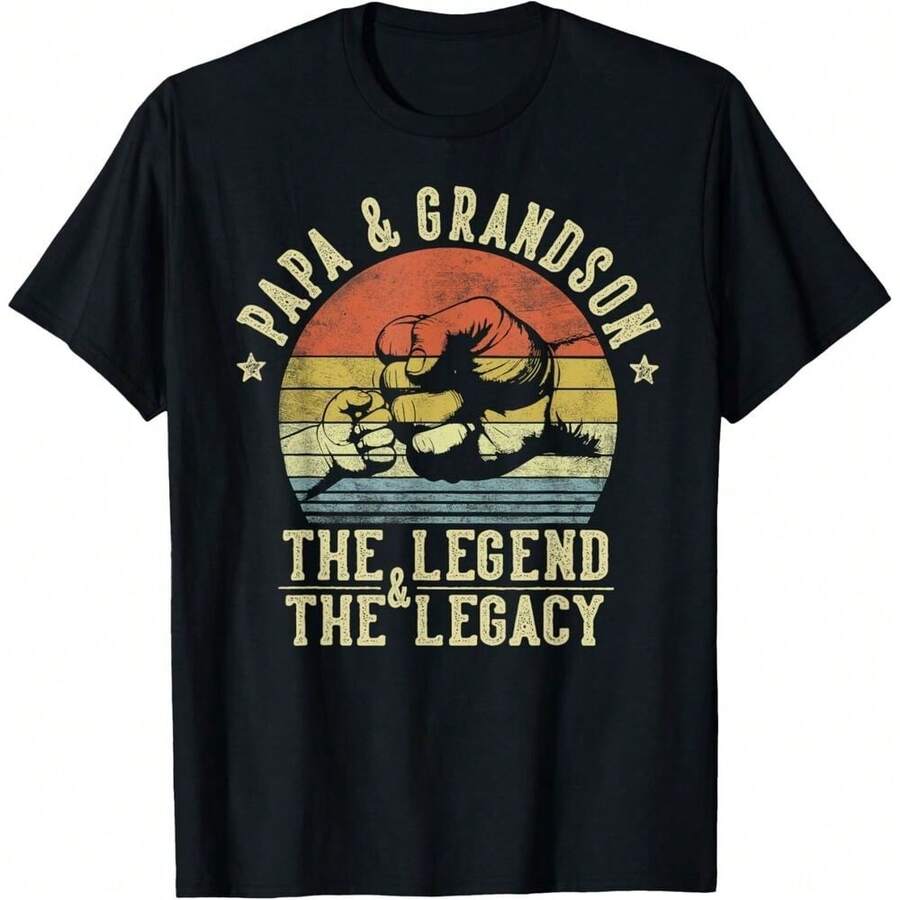 Papa And Grandson The Legend And The Legacy Gifts Papa Gift Unisex T-Shirt Also For Women - Black - View 1