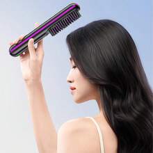 Portable Wireless Hair Straightener Comb - USB Rechargeable, 3-Level Temperature Control, Negative Ion Technology For Long-Lasting Shine, LED Display, Lightweight & Perfect For Travel - Black - View 7