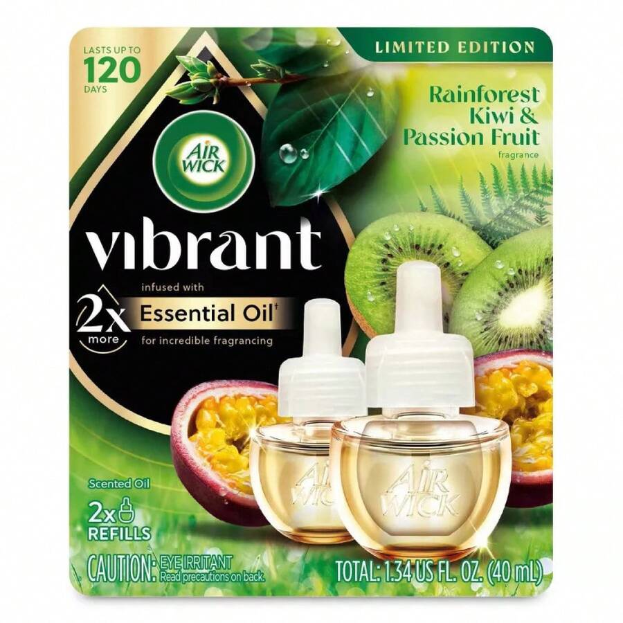 Air Wick Vibrant Scented Oil Air Freshener Refills - Rainforest Kiwi & Passion Fruit - 0.67 Fl Oz/2ct - 1 - View 1