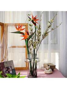 3 件装仿真天堂鸟花橡胶鹤望兰花茎花适合 DIY 家居装饰派对主题展示秋季装饰 - 橘色 - 查看 3