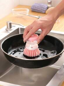 Push-Type Automatic Liquid Filling Pot Washing Brush Does Not Stick To Oil And Does Not Damage Pots And Dishes. Multifunctional Kitchen Decontamination Cleaning Brush With Non-Slip Handle