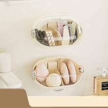 Boîte de rangement pour cosmétiques, accrocher au mur pour la maison, sans perforation, étanche et anti-poussière. Boîte de rangement multifonctionnelle pour houppettes et éponges de beauté