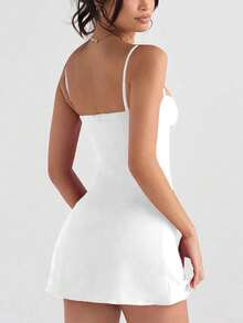 Đầm mini dáng chữ A màu đỏ trơn gợi cảm dành cho nữ, kiểu dáng thanh lịch, phù hợp cho các buổi đi chơi hàng ngày, hẹn hò, dự tiệc, kỳ nghỉ hè/xuân. Màu trắng. - trắng - Xem 2