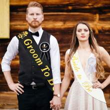4pcs Groom & Bride Wedding Party Decoration Set, Including Shoulder Strap Badge, Ceremonial Attire Accessory, Wedding Event Costume Party Supplies
