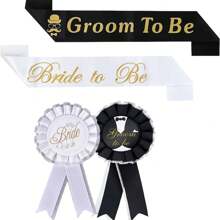 4pcs Groom & Bride Wedding Party Decoration Set, Including Shoulder Strap Badge, Ceremonial Attire Accessory, Wedding Event Costume Party Supplies