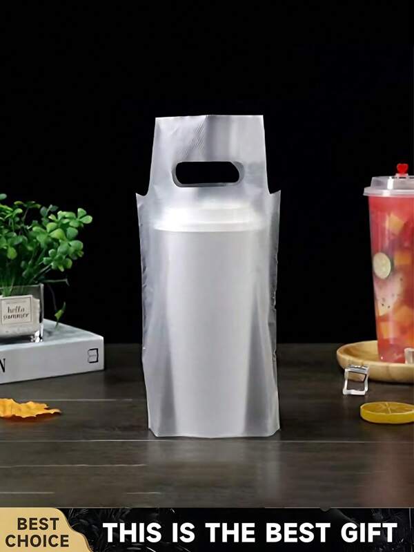 100 piezas Bolsas de polietileno con asas transparentes y opacas para la entrega de alimentos y bebidas - Bolsas para llevar portátiles para cafeterías y restaurantes