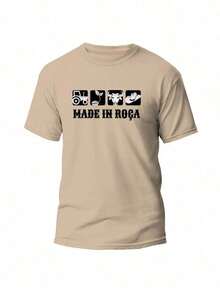 Men's Rodeo Country T-Shirt 100% Cotton Agro Made In Roça Printed Shirt Farm - 卡其色 - 查看 1