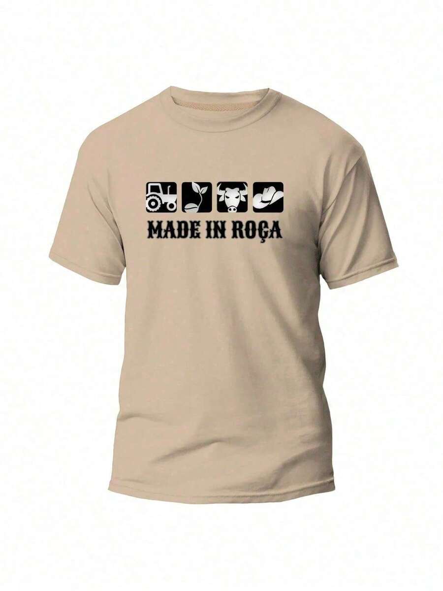 Men's Rodeo Country T-Shirt 100% Cotton Agro Made In Roça Printed Shirt Farm - 卡其色 - 查看 1