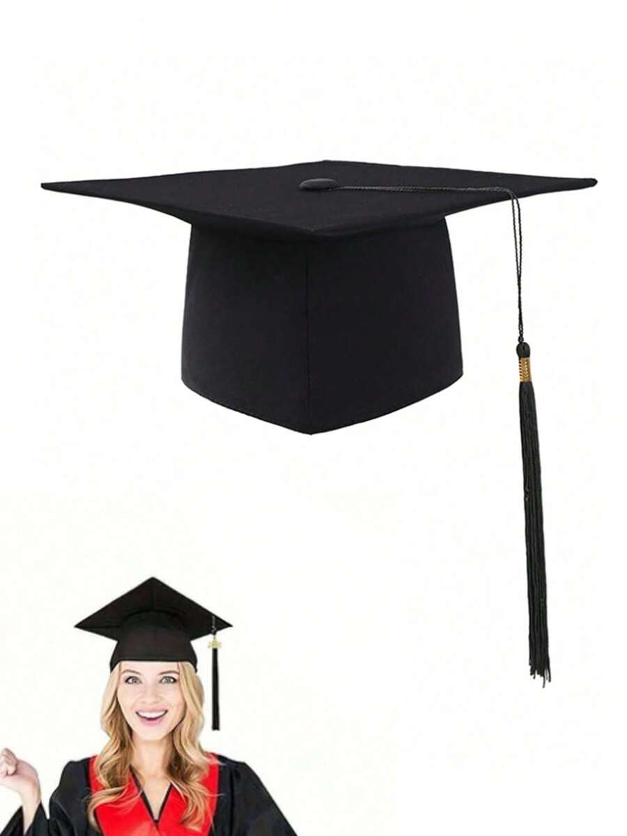 5pcs Adult Unisex Graduation Cap, Black Graduation Hat For Graduation Party, Photo Props, Christmas - Multicolor - View 1