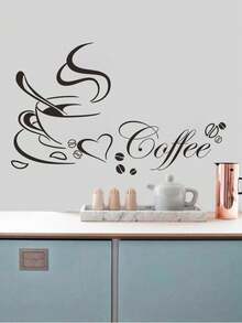 1 件咖啡杯和心形图案墙贴，PVC 自粘墙贴艺术贴花，用于家居装饰，贴纸，墙贴，乙烯基贴花，用于家居装饰，春季装饰品让您的家焕然一新，节日装饰贴纸礼物生日毕业