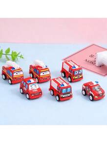 10pcs Cartoon Mini Friction Powered Fire Truck & Police Car Toys, Birthday Party Favors (Color Random)