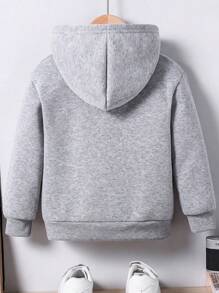 Tween Boy Solid Color Letter Graphic Zip-Up Hoodie Sweatshirt With Pockets, Warm Lining
