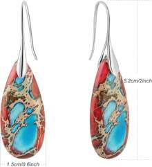 Natural Healing Stone Fishhoop Dangle Drop Earrings Statement Gold Silver Earrings