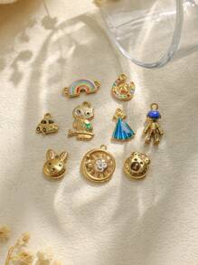 1个/包 304不锈钢可爱卡通图案时尚吊坠配饰，太阳、熊、兔子、彩虹、多形状挂件 - 金黃色 - 查看 1