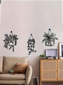 Set de 3 piezas de decoración de pared metálica: maceteros colgantes con diseño de hiedra, adecuados para interiores y exteriores, decoración fácil de colgar, regalo perfecto para Navidad, Acción de Gracias, inauguración de casa, Día de San Valentín - Negro - Ver 7