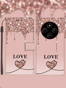 Artificial PU Leather Wallet Phone Case With Card Slot, Bling Heart Pattern, Kickstand, Suitable For Honor, Suitable As Gift For Friends And Couples With Lanyard Waterproof Shockproof Anti-Fall Scratch Resistant - Multicolor - View 1