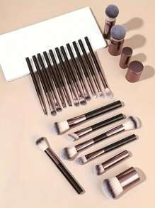 20pcs Professional Makeup Brush Set, With Aluminum Handles - Includes Foundation, Blending, Eyeshadow, Highlight, Concealer, Powder Brushes - Nylon Bristles, Fragrance-Free, Suitable For All Skin Types - Ideal Travel Kit And Gift For Women, Makeup Accessories