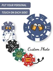1 Piece / 5 Pieces / 10 Pieces Of Personalized Poker Chips In Five Colors, Printed With Your Customized Text And Photo On Both Sides For Double-Sided Use. Suitable For Party Game Accessories, Poker Game Chips, Drink Sets Or Bar Chips, And Can Be Used For Bachelor Parties, Valentine's Day, Valentine's Day Decorations, Birthday Gifts, And Graduation-Related Scenarios.