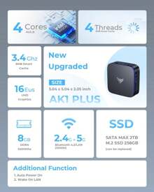 NiPoGi AK1PLUS Alder Lake-N N-95 Mini PC (bis zu 3,4 GHz) 8GB DDR4 256GB SSD, Micro PC, 2,5 Zoll SSD/Gigabit Ethernet4K @ 60Hz UHD Dual Display Mini Computer Büro/Schule