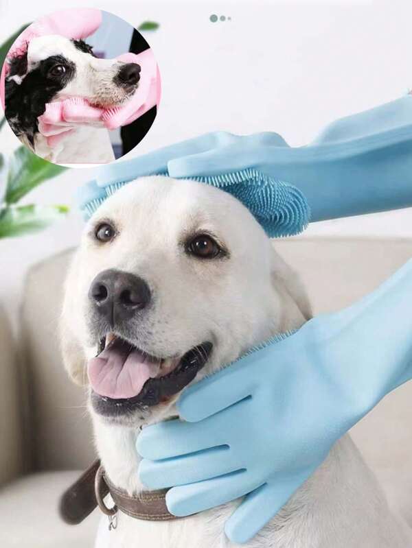 Silicone Thick Gloves For Washing Dishes, Fruits, Pets, Bathing, Etc. Multi-Purpose With Brush For Housework Cleaning