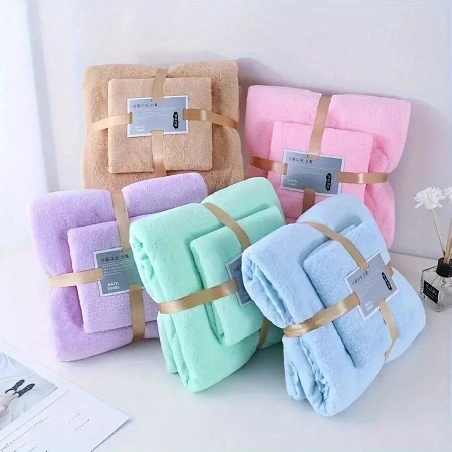 2PC Bath Towels Set Soft Highly Absorbent Quick-Drying Coral Velvet Bath Towel Adults Hotel & Spa Use JDTS - màu xanh lá - Xem 1