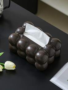 1pc Elegant Walnut Veneer Tissue Box, Faux Wood Grain Design - Multicolor - View 5