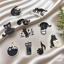 10pcs Zinc Alloy Black Cat Pendant DIY Necklace Earrings Bracelets Accessories Pet Keychain Pendant Charm Jewelry
