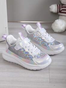 1 Paio di scarpe sportive per bambini alla moda, confortevoli e leggere. Scarpe da corsa traspiranti in rete traforata per grandi bambini per l'estate. Scarpe da studente da indossare quotidianamente, con suola in EVA antiscivolo e durevole. Plantare sagomato, vestibilità stabile, suola morbida e lucida, adatte per uso quotidiano e per la corsa - rosa viola - Visualizzare 3