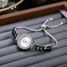 1 pieza Reloj de cuarzo con diseño de hoja de rhinestone colorido, ajustable, para uso en fiestas, de moda