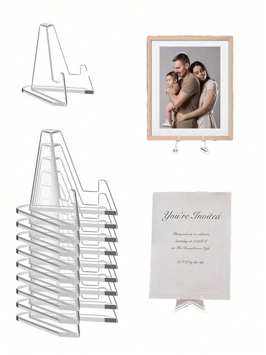 20pcs Mini Acrylic Easel Stand, Baby Shower Tabletop Small Holder, Room Decor,Wedding Decor,Clear Display Stand For Challenge Coins, Medals, Business Cards, Photos, Badges, Signs Baby Shower,Party Supplies - Multicolor - View 1