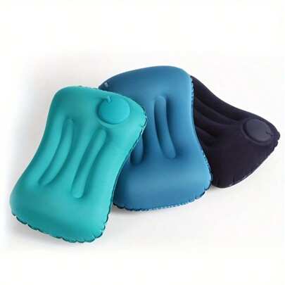 1pc Portable Hand Press Inflatable Pillow, Travel Neck & Lumbar Support Cushion, Foldable Travel Essential, Suitable For Prolonged Sitting, Camping, Travel Tent, Outdoor Business, Office Napping, Airplane, Train, Study, Driving
