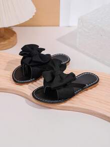 Chinelos Planos para Meninas Crianças/Infantil com Laço e Bloco de Cores, Sapatos de Princesa de Verão Antiderrapantes