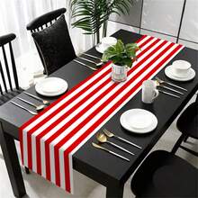 1 pieza Elegante Camino de Mesa a Rayas Rojo y Blanco - Estilo Campestre, Tela de Poliéster, Ideal para Cocina, Comedor, Fiesta, Decoración del Hogar, Tocador o Decoración de Sobremesa, Decoración de Mesa de Comedor - Rojo y blanco - Ver 2