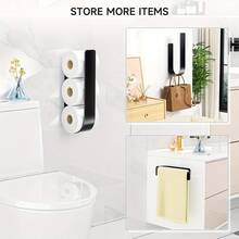 三合一壁挂式卫生纸架，带毛巾杆和挂钩 - 黑色金属，节省空间的设计，适用于浴室、厨房、客厅、卧室和房车，自粘表面，浴室储物 | 现代搁架 | 金属架，卫生纸架，卫生纸收纳