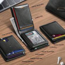 BULLIANT Men Wallet, Slim Leather Wallet Front Pocket Card Holder Gift For Men 11 Slots RFID Blocking - Đen4766 - Xem 2