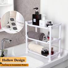 1pc 2/3 Tier Plastic Desktop Makeup Storage Rack Organizer With Hollow Design, Multi-Purpose Utility Storage Shelf For Makeup,Seasoning,Stationery,Space-Saving & Large Capacity In Vertical Space,Freestanding Compact Kitchen Essentials Holder Basket Home Decor Back To School Room Decor School Supplies