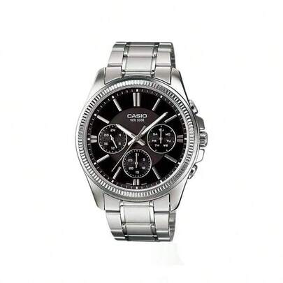 Casio 卡西欧男士石英表 - 黑色表盘，不锈钢表壳，商务风格，50 米防水，适合日常佩戴，MTP-1375D-1A