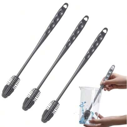 3pcs Silicone Bottle Brush For Cleaning, Water Bottle Cleaning Brush, Sports Water Bottle, Vase And Glassware Bottle Cleaning Brush