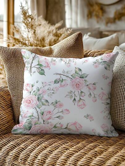 1/2 件手绘浪漫玫瑰花卉图案装饰枕套，天鹅绒印花方形靠垫套，适合客厅、卧室、家居装饰、沙发、汽车座椅，四季皆宜