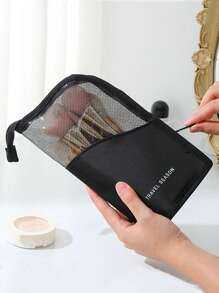 1pc Makeup Brush Case With Zipper,Transparent Pvc Waterproof Travel Makeup Brush Holder ,Portable Makeup Brush Bag, Professional Cosmetic Bag ,Artist Storage Bag, Essentials Stand-Up Foldable Makeup Cup For Home,Gift,Vacation ,Travel