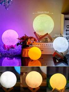 1 buah Lampu Bulan 3D 16 Warna, Lampu Suasana Malam Bulan Isi Ulang USB, Lampu Samping Tempat Tidur Kamar Tidur dengan Kontrol Jarak Jauh dan Dudukan, Lampu Malam Kecil Romantis, Hadiah Ulang Tahun untuk Teman dan Kekasih - MultiWarna - View 2