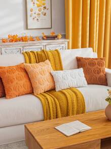 2pcs Orange Curved Pumpkin Pattern Pillow Covers, Boho Style Faux Fur Polyester Fabric Sofa Cushion Covers Suitable For Halloween, Living Room And Dining Room Decor