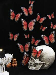 24pcs/48pcs Monarch Butterfly Wall Decor, 3D Realistic Simulation Orange Butterfly Decorations For Halloween Party Gifts Birthday Graduation