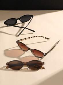 3pcs Geometric Plastic Full Frame Multicolor Leopard Retro Personalized Women Fashion Glasses For Holiday Gift Street Snap Tropical Beach Vacay Going Out Outfit Appointment Outfits Fashion Accessories ,Back To School,Preppy Style,School Look